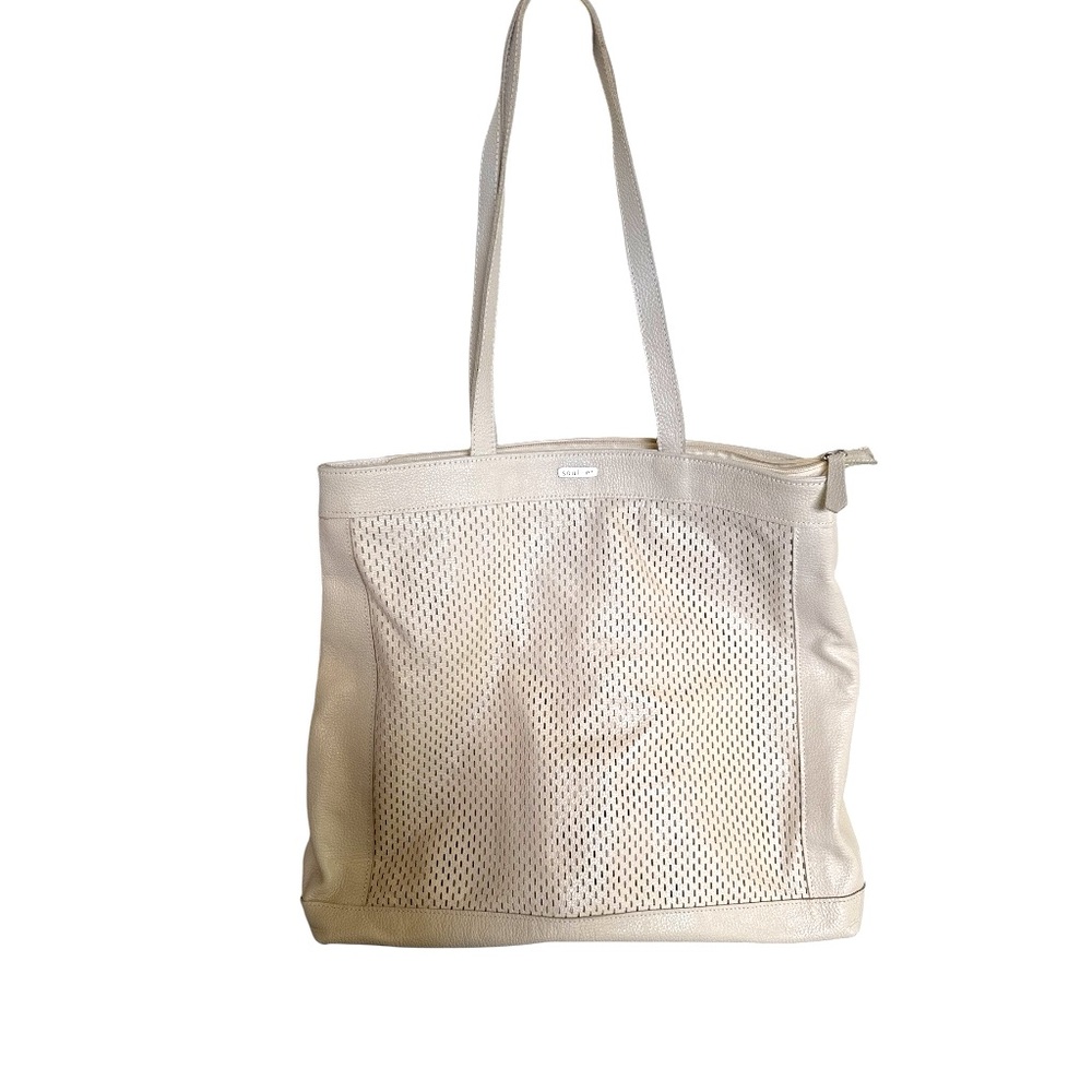 New Soulier Cream Leather Mesh Oversized Tote Bag